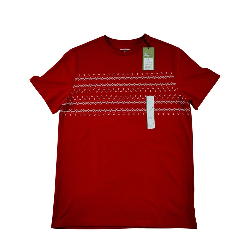 Goodfellow Co Mens Red Crew Neck Short Sleeve Fair Isle Knit T Shirt Size M